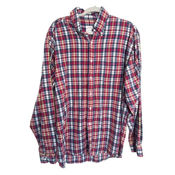 Brooks Brothers Shirt Mens Large Red Plaid Regular Fit 100% Cotton Button Down - Picture 1 of 5